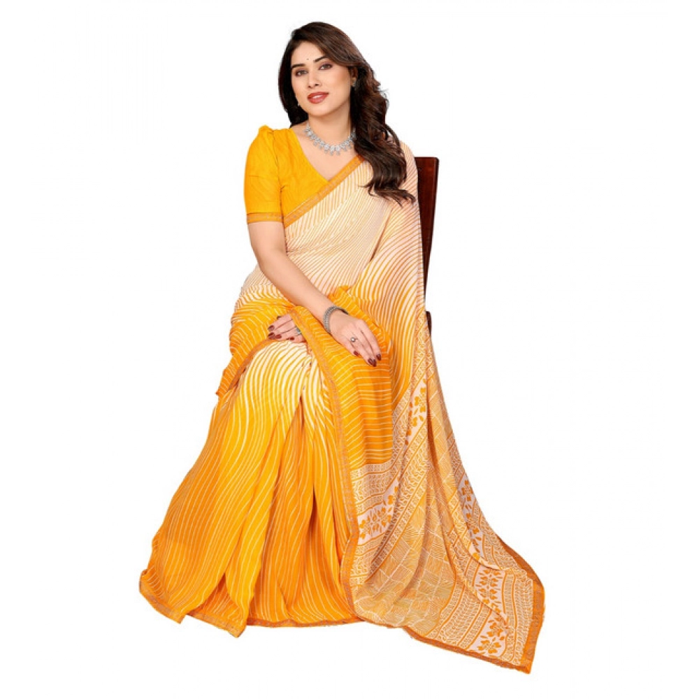 Generic Women's Georgette Printed Saree With Unstitched Blouse 5.5Mtr (Yellow) - Image 2