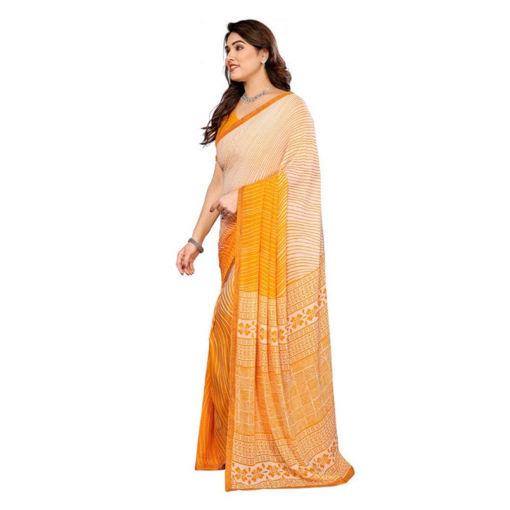 Generic Women's Georgette Printed Saree With Unstitched Blouse 5.5Mtr (Yellow) - Image 4