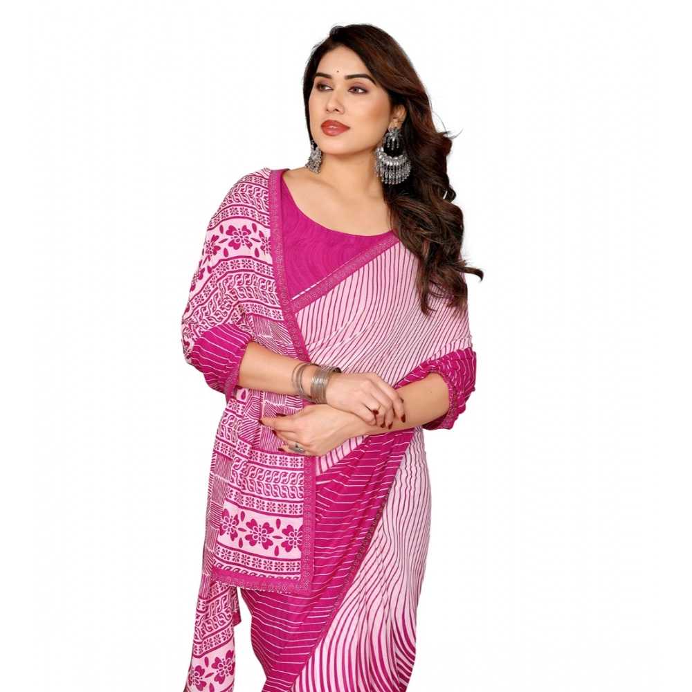 Generic Women's Georgette Printed Saree With Unstitched Blouse 5.5Mtr (Pink) - Image 2