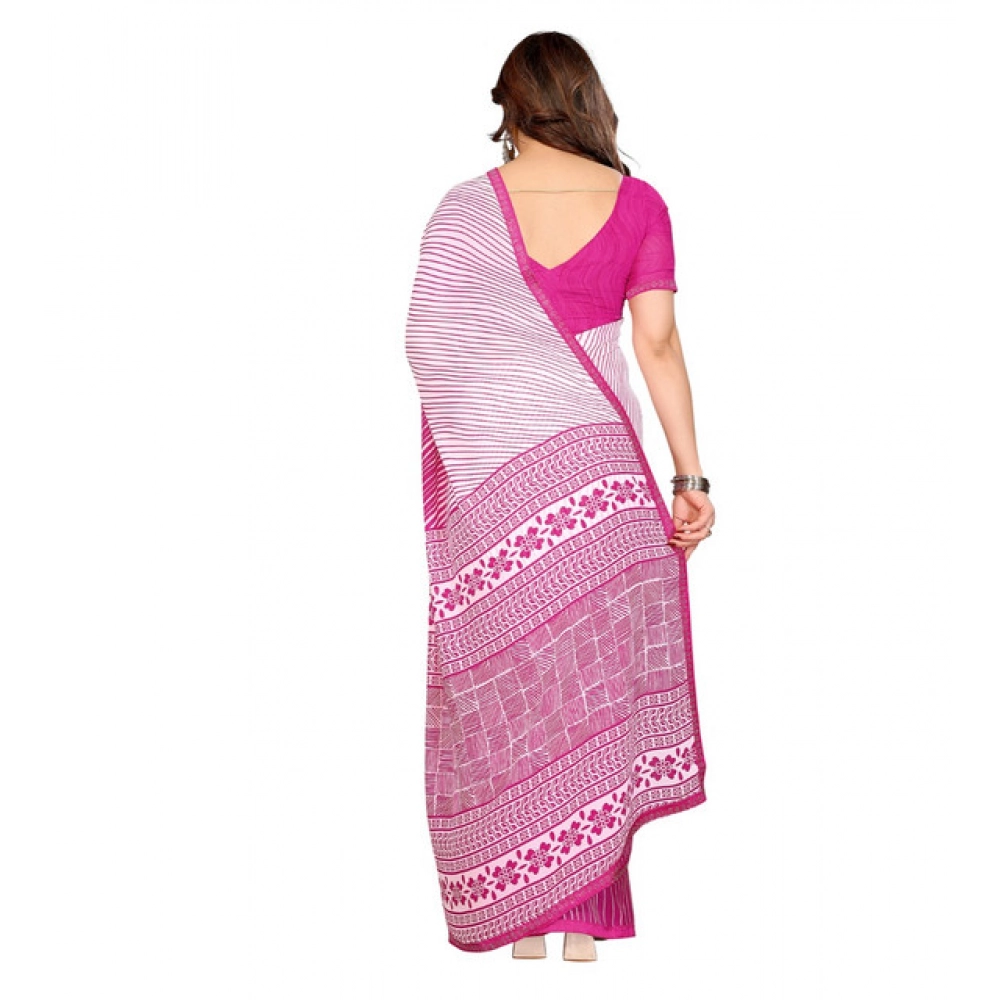 Generic Women's Georgette Printed Saree With Unstitched Blouse 5.5Mtr (Pink) - Image 3