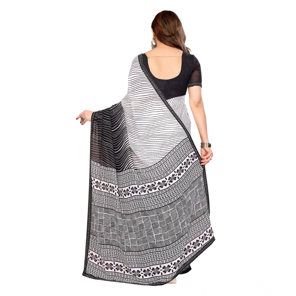 Generic Women's Georgette Printed Saree With Unstitched Blouse 5.5Mtr (Black) - Image 3