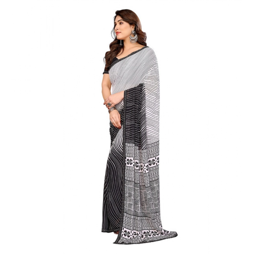 Generic Women's Georgette Printed Saree With Unstitched Blouse 5.5Mtr (Black) - Image 4