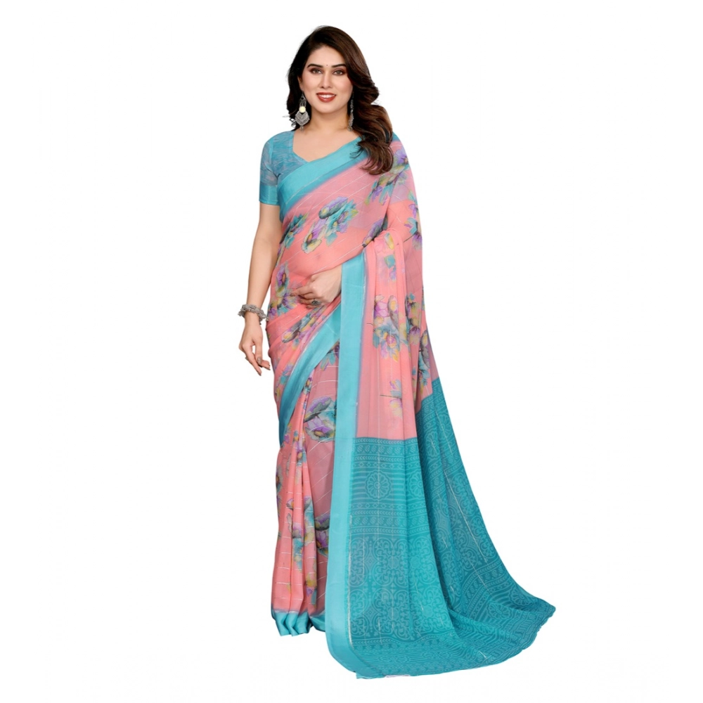 Generic Women's Georgette Printed Saree With Unstitched Blouse 5.5Mtr (Pink)