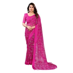 Generic Women's Georgette Printed Saree With Unstitched Blouse 5.5Mtr (Pink)