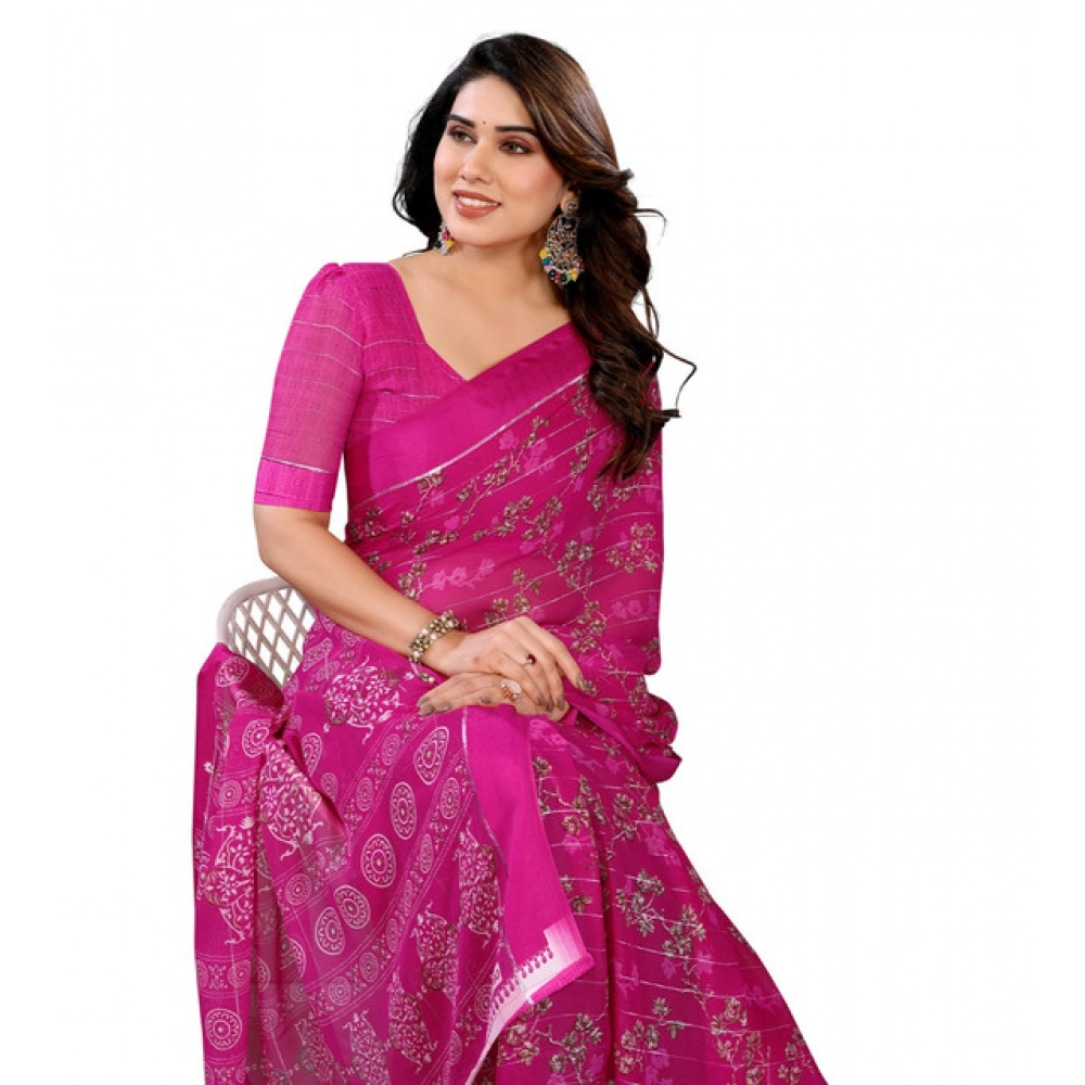 Generic Women's Georgette Printed Saree With Unstitched Blouse 5.5Mtr (Pink) - Image 2