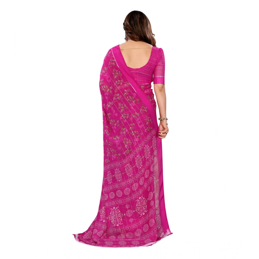 Generic Women's Georgette Printed Saree With Unstitched Blouse 5.5Mtr (Pink) - Image 3