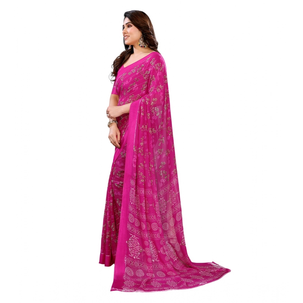 Generic Women's Georgette Printed Saree With Unstitched Blouse 5.5Mtr (Pink) - Image 4