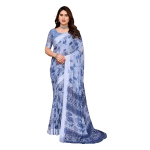 Generic Women's Georgette Printed Saree With Unstitched Blouse 5.5Mtr (Light Blue)