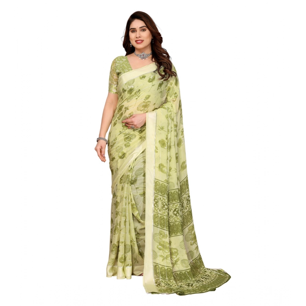 Generic Women's Georgette Printed Saree With Unstitched Blouse 5.5Mtr (Green)
