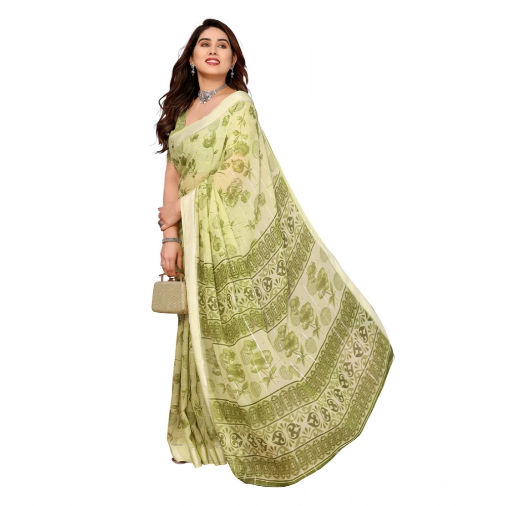 Generic Women's Georgette Printed Saree With Unstitched Blouse 5.5Mtr (Green) - Image 2