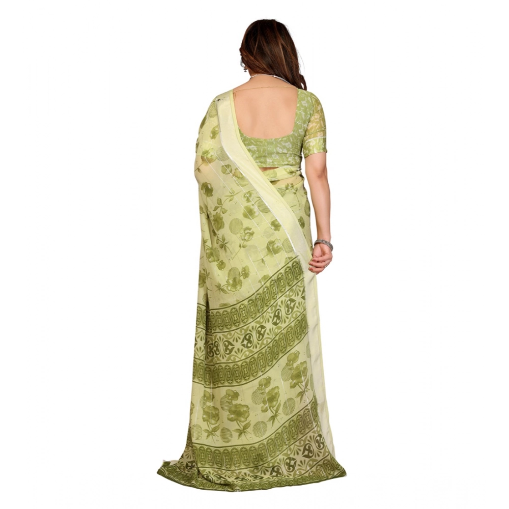 Generic Women's Georgette Printed Saree With Unstitched Blouse 5.5Mtr (Green) - Image 3
