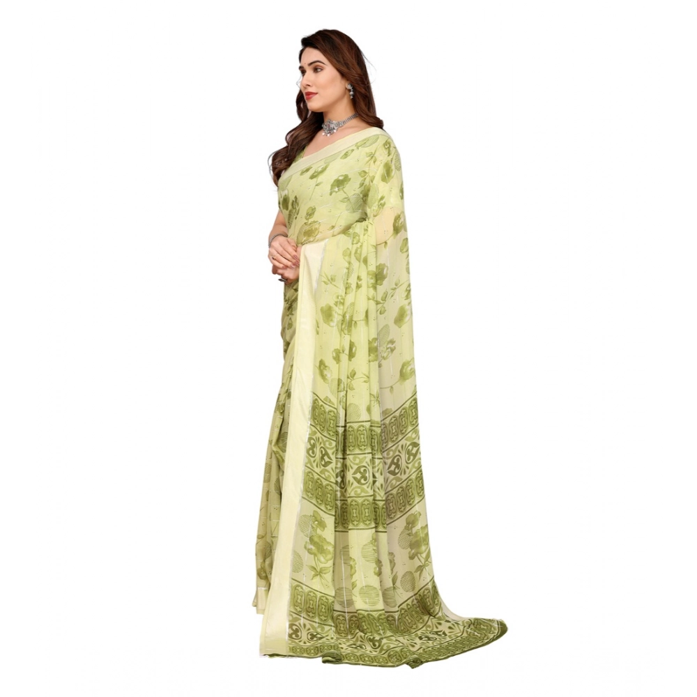 Generic Women's Georgette Printed Saree With Unstitched Blouse 5.5Mtr (Green) - Image 4