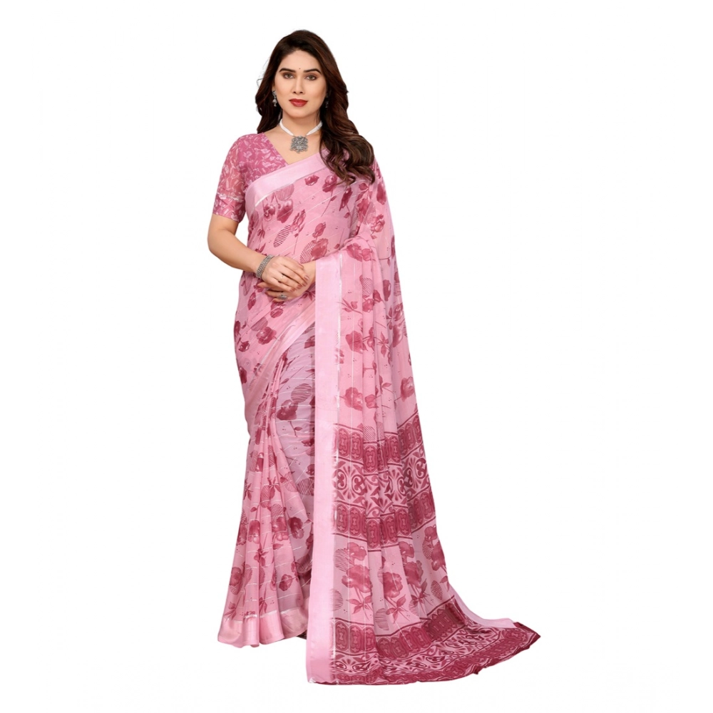 Generic Women's Georgette Printed Saree With Unstitched Blouse 5.5Mtr (Pink)