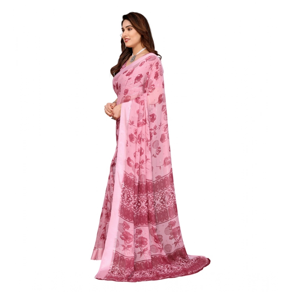 Generic Women's Georgette Printed Saree With Unstitched Blouse 5.5Mtr (Pink) - Image 4