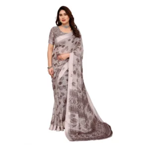 Generic Women's Georgette Printed Saree With Unstitched Blouse 5.5Mtr (Grey)