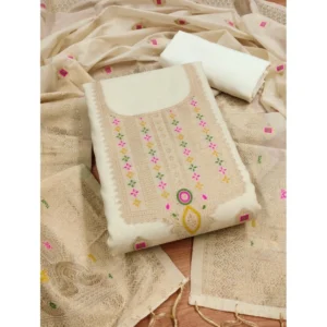 Generic Women's Banarasi Silk Printed Unstitched Salwar Suit Material With Dupatta (White, 3Mtrs)