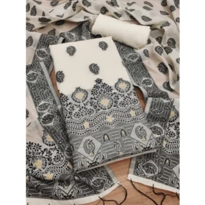 Generic Women's Banarasi Silk Printed Unstitched Salwar Suit Material With Dupatta (Black, 3Mtrs)