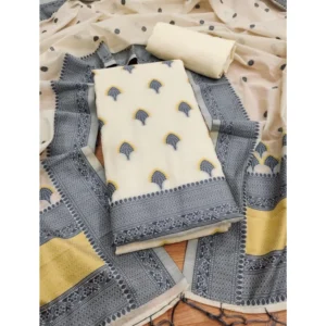 Generic Women's Banarasi Silk Printed Unstitched Salwar Suit Material With Dupatta (Grey, 3Mtrs)