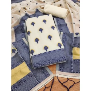 Generic Women's Banarasi Silk Printed Unstitched Salwar Suit Material With Dupatta (Navy Blue, 3Mtrs)