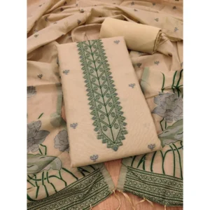 Generic Women's Banarasi Silk Printed Unstitched Salwar Suit Material With Dupatta (Cream, 3Mtrs)