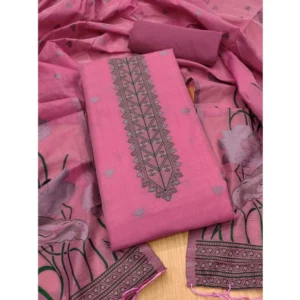 Generic Women's Banarasi Silk Printed Unstitched Salwar Suit Material With Dupatta (Pink, 3Mtrs)