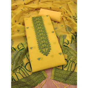 Generic Women's Banarasi Silk Printed Unstitched Salwar Suit Material With Dupatta (Yellow, 3Mtrs)