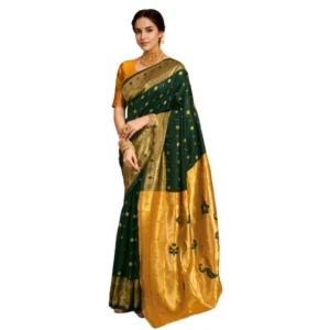 Generic Women's Silk Blend Zari Weaving Saree With Unstitched Blouse 5.5Mtr (Green)