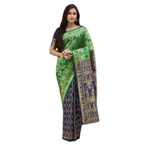 Generic Women's Silk Blend Zari Weaving Saree With Unstitched Blouse 5.5Mtr (Green)