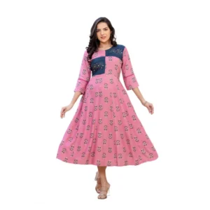Generic Women's Rayon  Print With Embroidery Work A-Line Kurti (Wine)