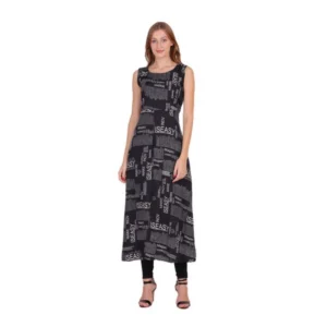 Generic Women's Casual Crepe Sleeveless Slit Dress (Black)