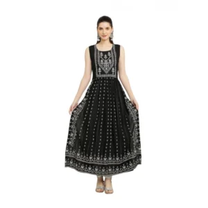 Generic Women's Casual Rayon Sleeveless Kurti (Black)