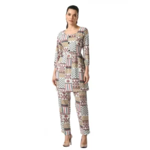 Generic Women's Casual Crepe 3-4th Sleeves Cord Set (White)